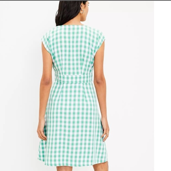 Ann Taylor LOFT Green Gingham Button Dress 4 Checkered Cottagecore Prairie - Picture 3 of 9